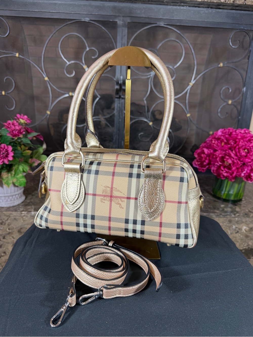 Gold Plaid Small Satchel Crossbody Bag - Picture 5 of 7